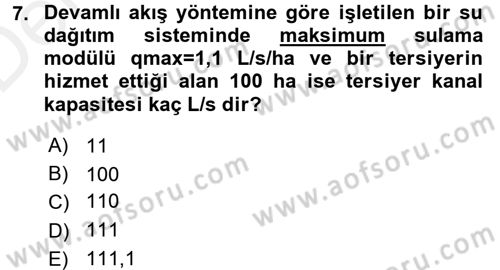 Bitki Su İlişkileri Dersi 2015 - 2016 Yılı Tek Ders Sınav Soruları 7. Soru