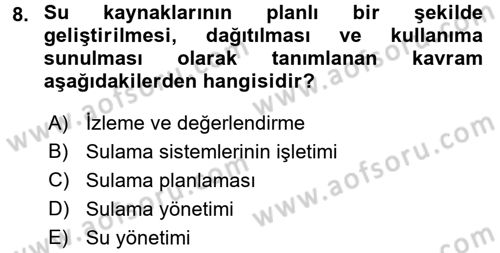 Bitki Su İlişkileri Dersi 2015 - 2016 Yılı Tek Ders Sınav Soruları 8. Soru