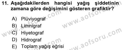 Bitki Su İlişkileri Dersi 2016 - 2017 Yılı 3 Ders Sınav Soruları 11. Soru