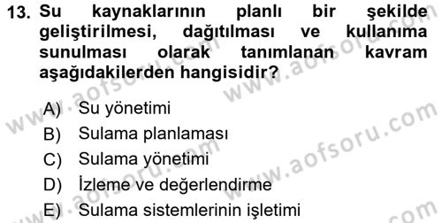 Bitki Su İlişkileri Dersi 2016 - 2017 Yılı 3 Ders Sınav Soruları 13. Soru