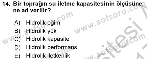 Bitki Su İlişkileri Dersi 2016 - 2017 Yılı 3 Ders Sınav Soruları 14. Soru