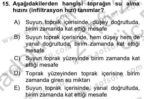 Bitki Su İlişkileri Dersi 2016 - 2017 Yılı 3 Ders Sınav Soruları 15. Soru