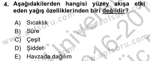 Bitki Su İlişkileri Dersi 2016 - 2017 Yılı 3 Ders Sınav Soruları 4. Soru