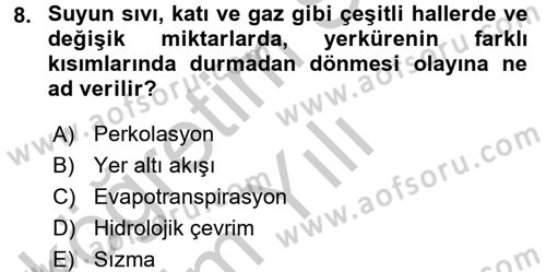 Bitki Su İlişkileri Dersi 2016 - 2017 Yılı 3 Ders Sınav Soruları 8. Soru
