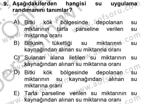 Bitki Su İlişkileri Dersi 2016 - 2017 Yılı 3 Ders Sınav Soruları 9. Soru