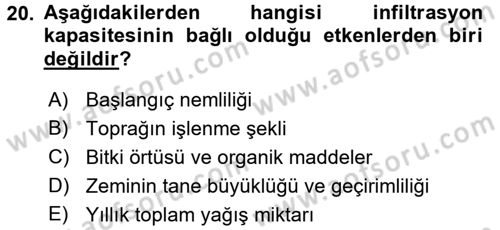 Bitki Su İlişkileri Dersi Ara Sınavı Deneme Sınav Soruları 20. Soru