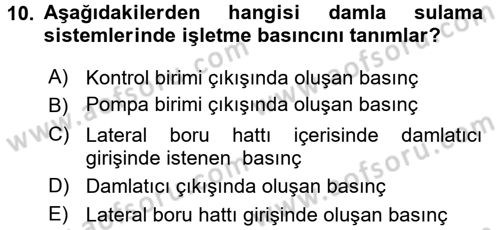 Bitki Su İlişkileri Dersi 2016 - 2017 Yılı (Final) Dönem Sonu Sınav Soruları 10. Soru