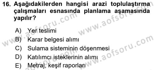 Bitki Su İlişkileri Dersi 2016 - 2017 Yılı (Final) Dönem Sonu Sınav Soruları 16. Soru