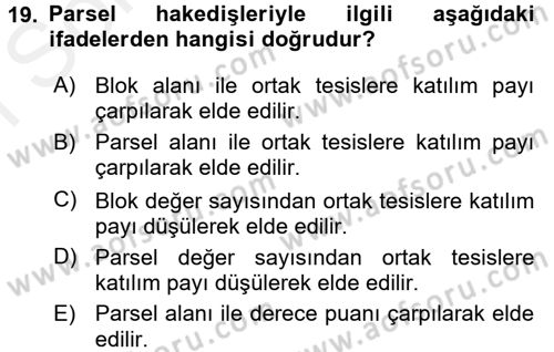 Bitki Su İlişkileri Dersi 2016 - 2017 Yılı (Final) Dönem Sonu Sınav Soruları 19. Soru