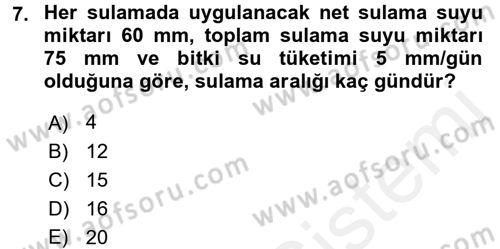 Bitki Su İlişkileri Dersi 2016 - 2017 Yılı (Final) Dönem Sonu Sınav Soruları 7. Soru