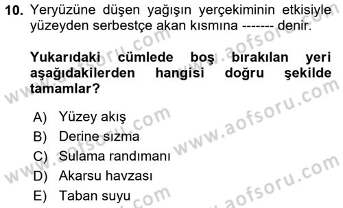 Bitki Su İlişkileri Dersi 2017 - 2018 Yılı 3 Ders Sınav Soruları 10. Soru