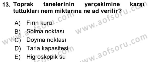 Bitki Su İlişkileri Dersi 2017 - 2018 Yılı 3 Ders Sınav Soruları 13. Soru