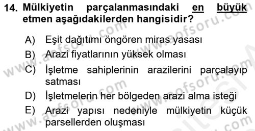Bitki Su İlişkileri Dersi 2017 - 2018 Yılı 3 Ders Sınav Soruları 14. Soru