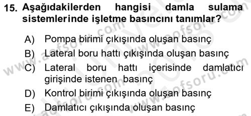 Bitki Su İlişkileri Dersi 2017 - 2018 Yılı 3 Ders Sınav Soruları 15. Soru