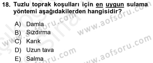 Bitki Su İlişkileri Dersi 2017 - 2018 Yılı 3 Ders Sınav Soruları 18. Soru
