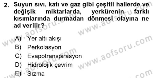 Bitki Su İlişkileri Dersi 2017 - 2018 Yılı 3 Ders Sınav Soruları 2. Soru