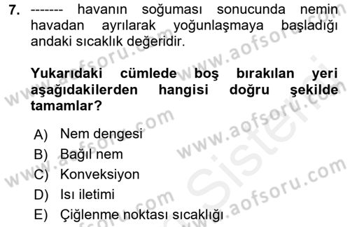 Bitki Su İlişkileri Dersi 2017 - 2018 Yılı 3 Ders Sınav Soruları 7. Soru