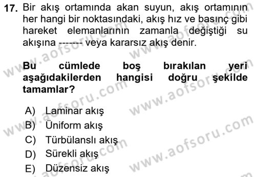Bitki Su İlişkileri Dersi 2017 - 2018 Yılı (Vize) Ara Sınav Soruları 17. Soru