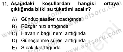 Bitki Su İlişkileri Dersi 2017 - 2018 Yılı (Final) Dönem Sonu Sınav Soruları 11. Soru