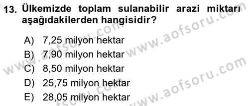Bitki Su İlişkileri Dersi 2017 - 2018 Yılı (Final) Dönem Sonu Sınav Soruları 13. Soru