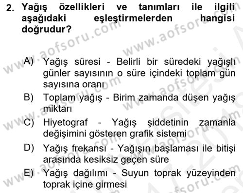 Bitki Su İlişkileri Dersi 2017 - 2018 Yılı (Final) Dönem Sonu Sınav Soruları 2. Soru