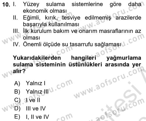 Bitki Su İlişkileri Dersi 2018 - 2019 Yılı 3 Ders Sınav Soruları 10. Soru
