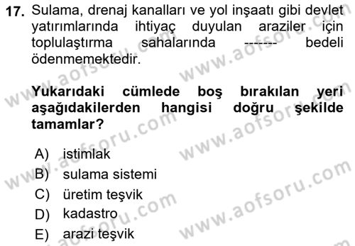 Bitki Su İlişkileri Dersi 2018 - 2019 Yılı 3 Ders Sınav Soruları 17. Soru