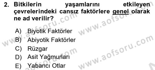 Bitki Su İlişkileri Dersi 2018 - 2019 Yılı 3 Ders Sınav Soruları 2. Soru