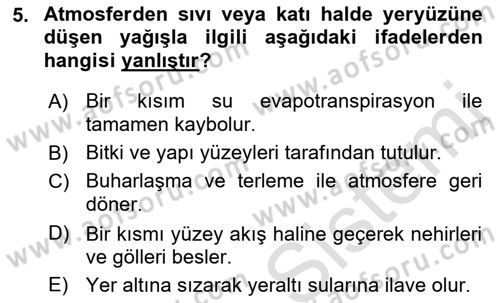 Bitki Su İlişkileri Dersi 2018 - 2019 Yılı 3 Ders Sınav Soruları 5. Soru