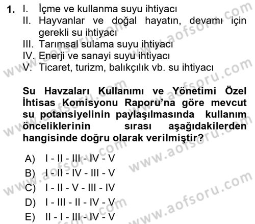 Bitki Su İlişkileri Dersi 2018 - 2019 Yılı (Vize) Ara Sınav Soruları 1. Soru