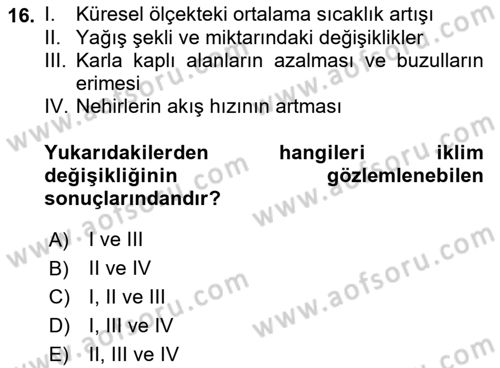 Bitki Su İlişkileri Dersi Ara Sınavı Deneme Sınav Soruları 16. Soru