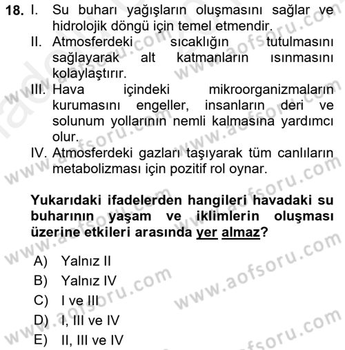 Bitki Su İlişkileri Dersi Ara Sınavı Deneme Sınav Soruları 18. Soru