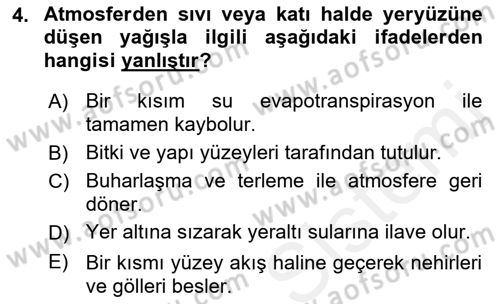 Bitki Su İlişkileri Dersi Ara Sınavı Deneme Sınav Soruları 4. Soru