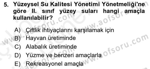 Bitki Su İlişkileri Dersi Ara Sınavı Deneme Sınav Soruları 5. Soru
