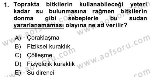 Bitki Su İlişkileri Dersi 2018 - 2019 Yılı (Final) Dönem Sonu Sınav Soruları 1. Soru
