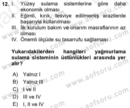 Bitki Su İlişkileri Dersi 2018 - 2019 Yılı (Final) Dönem Sonu Sınav Soruları 12. Soru