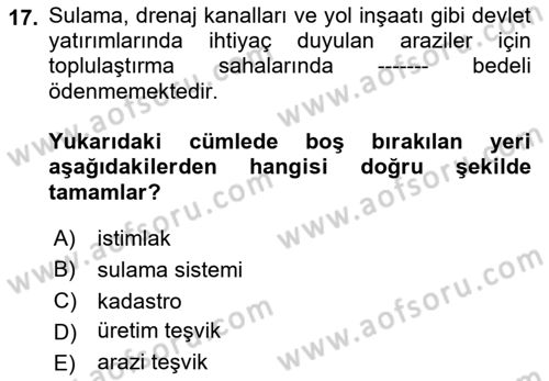 Bitki Su İlişkileri Dersi 2018 - 2019 Yılı (Final) Dönem Sonu Sınav Soruları 17. Soru