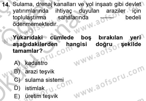 Bitki Su İlişkileri Dersi 2018 - 2019 Yılı Yaz Okulu Sınav Soruları 14. Soru