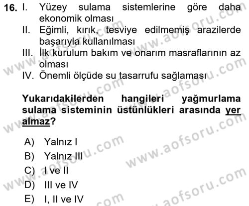 Bitki Su İlişkileri Dersi 2018 - 2019 Yılı Yaz Okulu Sınav Soruları 16. Soru