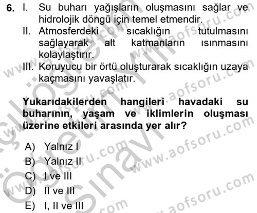 Bitki Su İlişkileri Dersi 2018 - 2019 Yılı Yaz Okulu Sınav Soruları 6. Soru