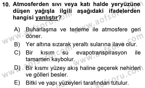 Bitki Su İlişkileri Dersi Ara Sınavı Deneme Sınav Soruları 10. Soru