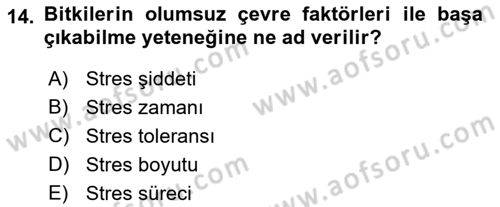 Bitki Su İlişkileri Dersi Ara Sınavı Deneme Sınav Soruları 14. Soru