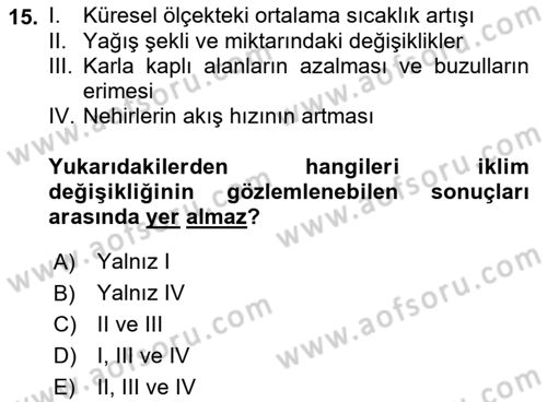 Bitki Su İlişkileri Dersi Ara Sınavı Deneme Sınav Soruları 15. Soru