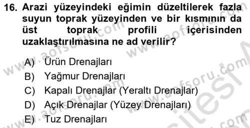 Bitki Su İlişkileri Dersi Ara Sınavı Deneme Sınav Soruları 16. Soru