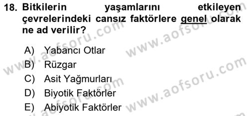Bitki Su İlişkileri Dersi Ara Sınavı Deneme Sınav Soruları 18. Soru
