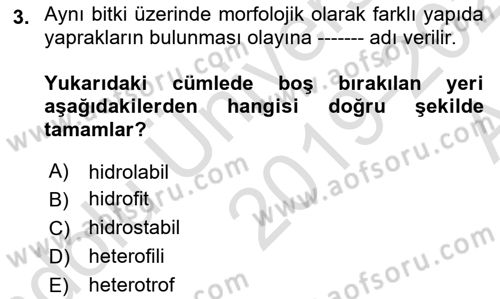 Bitki Su İlişkileri Dersi Ara Sınavı Deneme Sınav Soruları 3. Soru