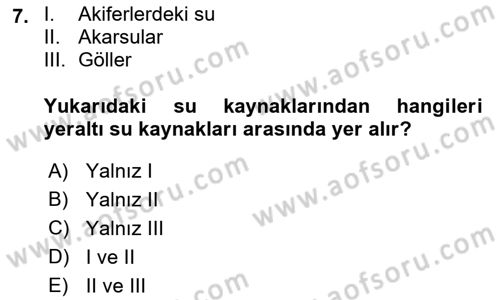 Bitki Su İlişkileri Dersi Ara Sınavı Deneme Sınav Soruları 7. Soru