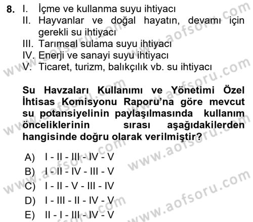 Bitki Su İlişkileri Dersi 2019 - 2020 Yılı (Vize) Ara Sınav Soruları 8. Soru