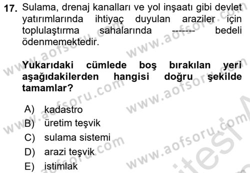 Bitki Su İlişkileri Dersi 2019 - 2020 Yılı (Final) Dönem Sonu Sınav Soruları 17. Soru