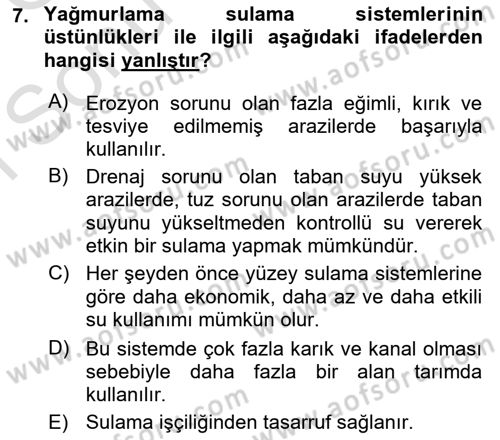 Bitki Su İlişkileri Dersi 2019 - 2020 Yılı (Final) Dönem Sonu Sınav Soruları 7. Soru